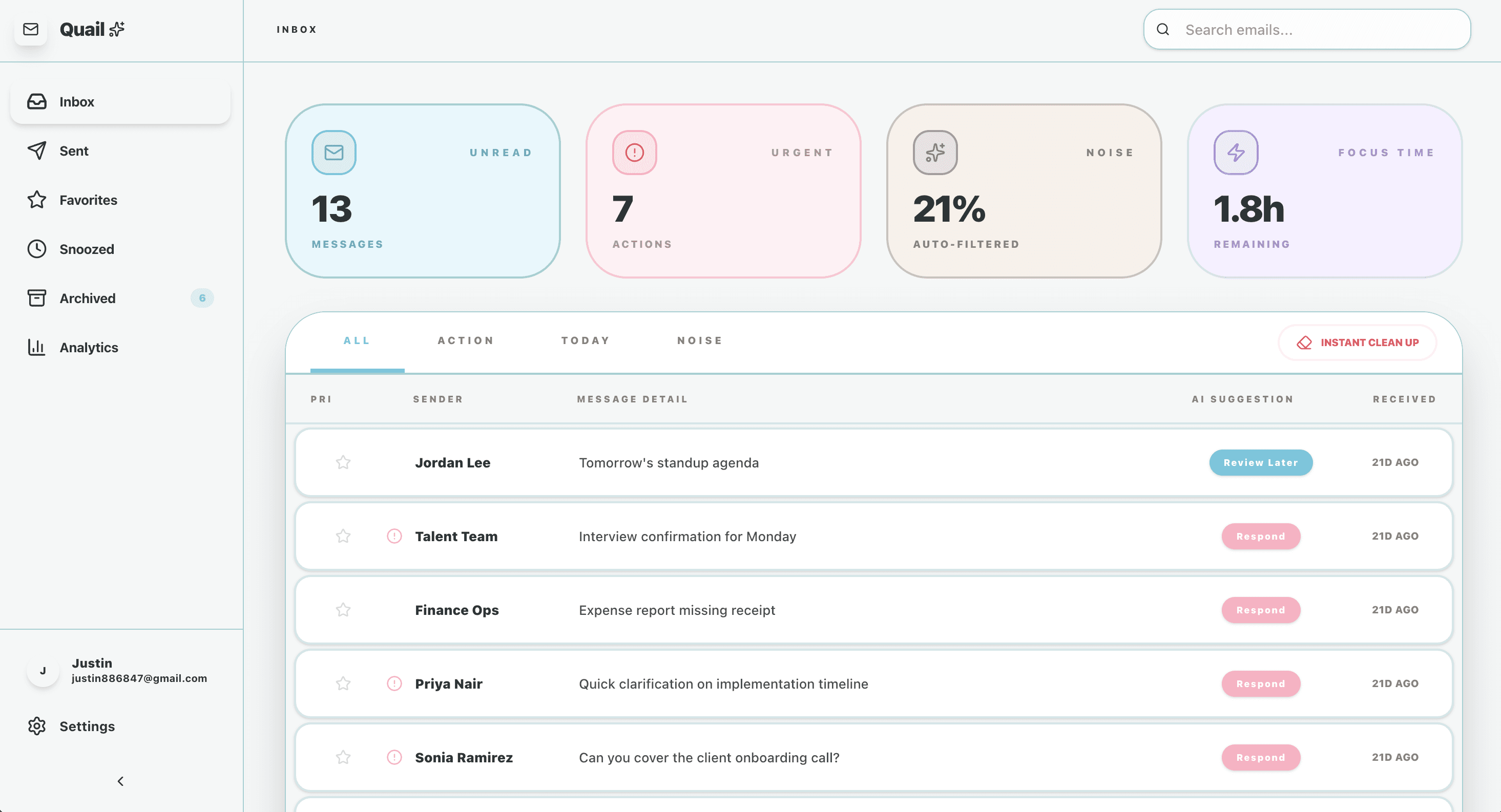Quail Mail interface view